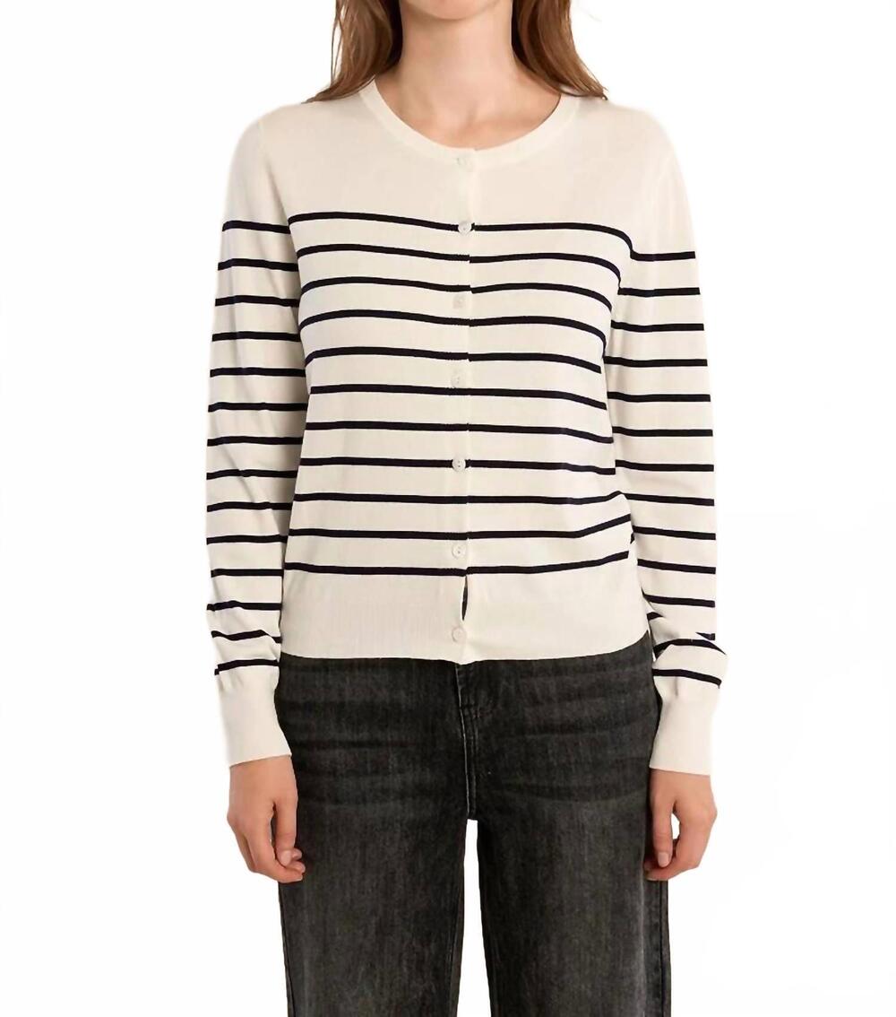 NEW MOLLY BRACKEN crewneck striped cardigan in off white